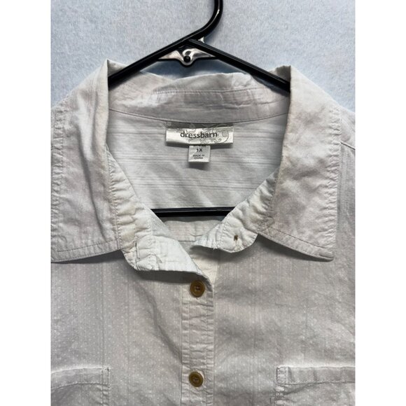 Dressbarn White Long-Sleeve Button-Down Shirt W/ Roll Tab Sleeves Womens 1X - Picture 2 of 10